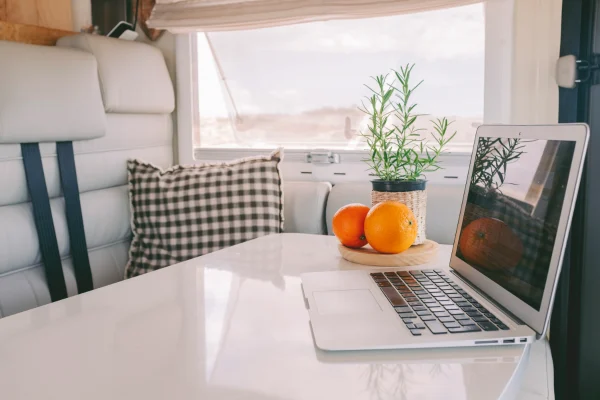 Laptop on motorhome table